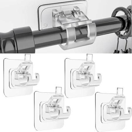 No Drill Curtain Rod Brackets No Drilling Self Adhesive Curtain Rod Holder Hooks Nail Free Adjustable Curtain Rod Hooks Curtain Hangers for Bathroom Kitchen Home Bathroom Pack of 6